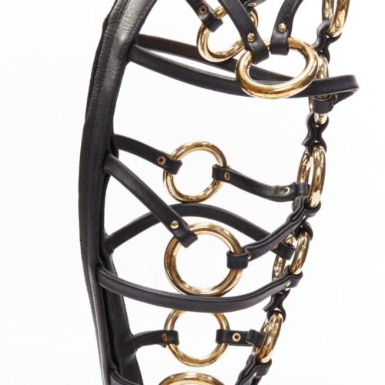 GIUSEPPE ZANOTTI black gold ring bondage gladiator sandal EU38.5 For Sale 2