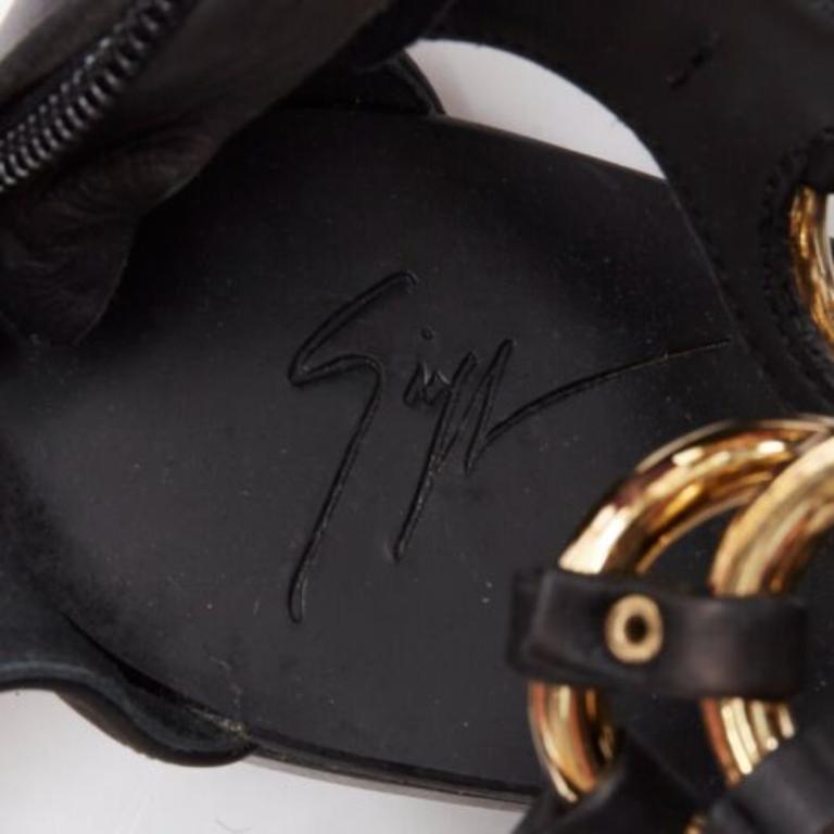 GIUSEPPE ZANOTTI black gold ring bondage gladiator sandal EU38.5 For Sale 4