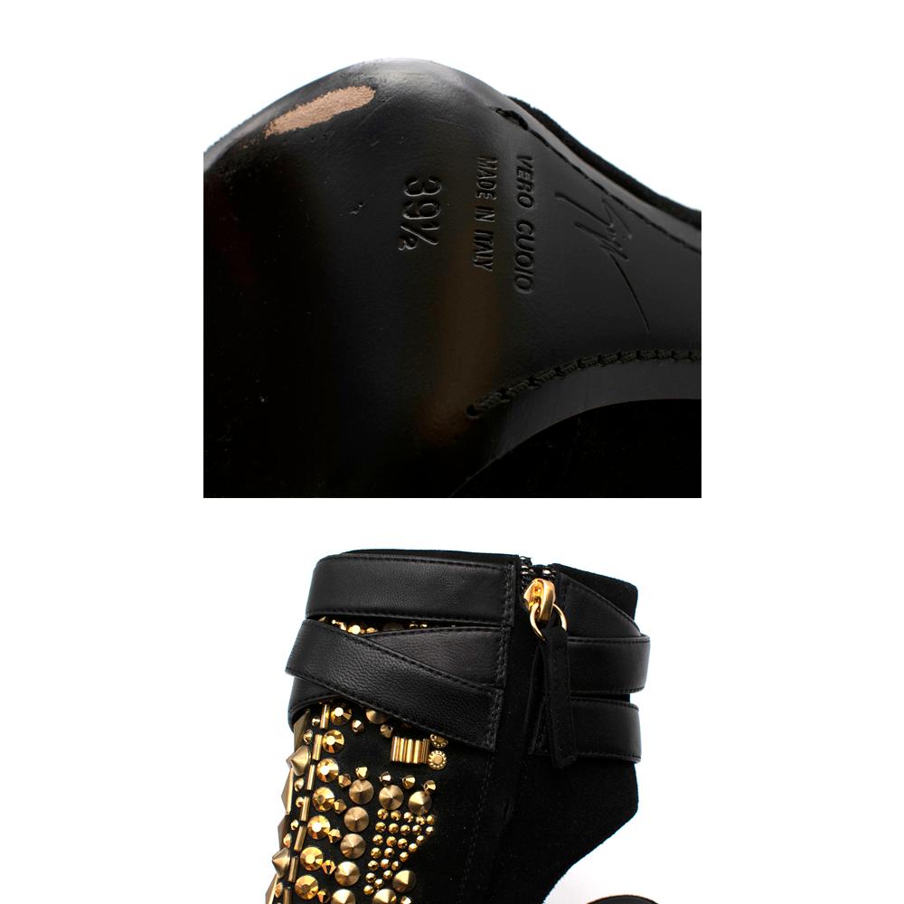 Giuseppe Zanotti Black Gold Studded Stiletto Cut-Out Boots 39.5 2