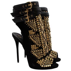 Giuseppe Zanotti Black Gold Studded Stiletto Cut-Out Boots 39.5