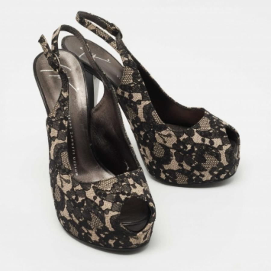 Nero Giuseppe Zanotti, nero/grigio, con piattaforma in pizzo, taglia 38 in vendita