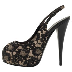 Giuseppe Zanotti Black/Grey Lace Platform Slingback Pumps Size 38