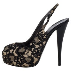 Giuseppe Zanotti Black Lace Peep Toe Slingback Sandals Size 38