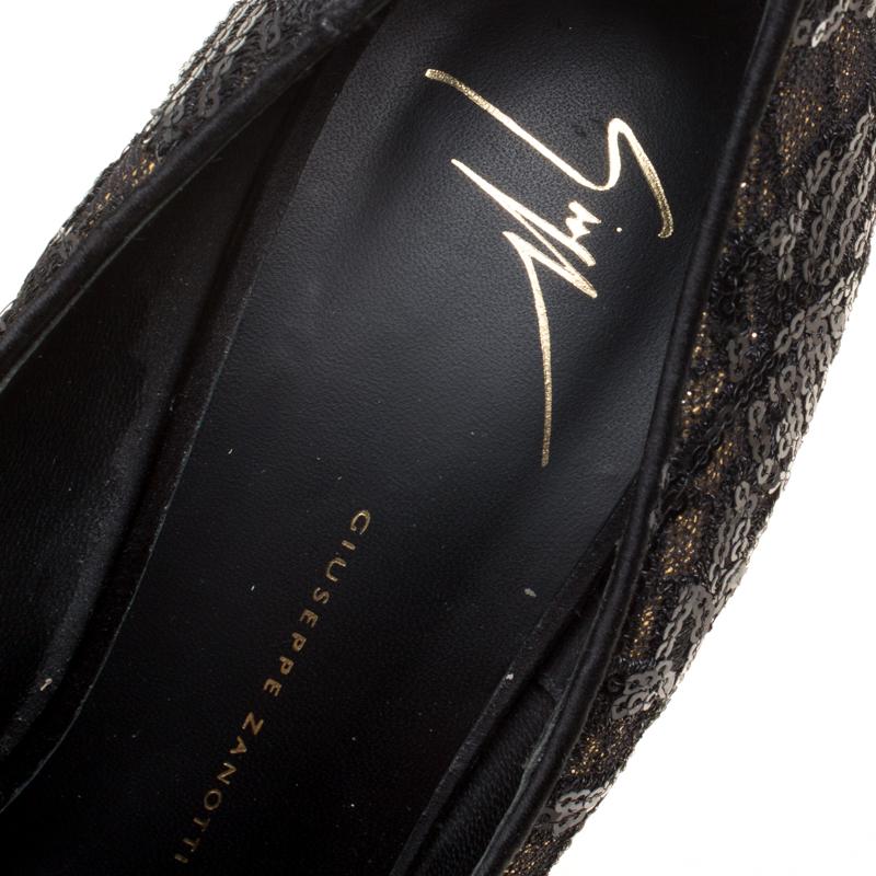 Giuseppe Zanotti Black Lace Sequin Fabric Peep Toe Platform Size 39.5 3