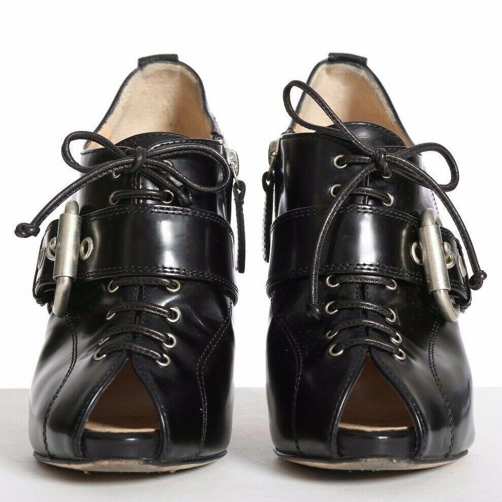 GIUSEPPE ZANOTTI black lace up buckled mirrored heels booties EU38 US8 UK5 In Excellent Condition In Hong Kong, NT