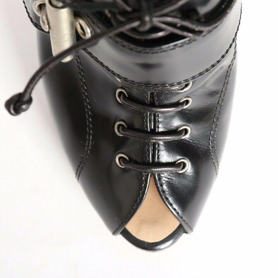 GIUSEPPE ZANOTTI black lace up buckled mirrored heels booties EU38 US8 UK5 4