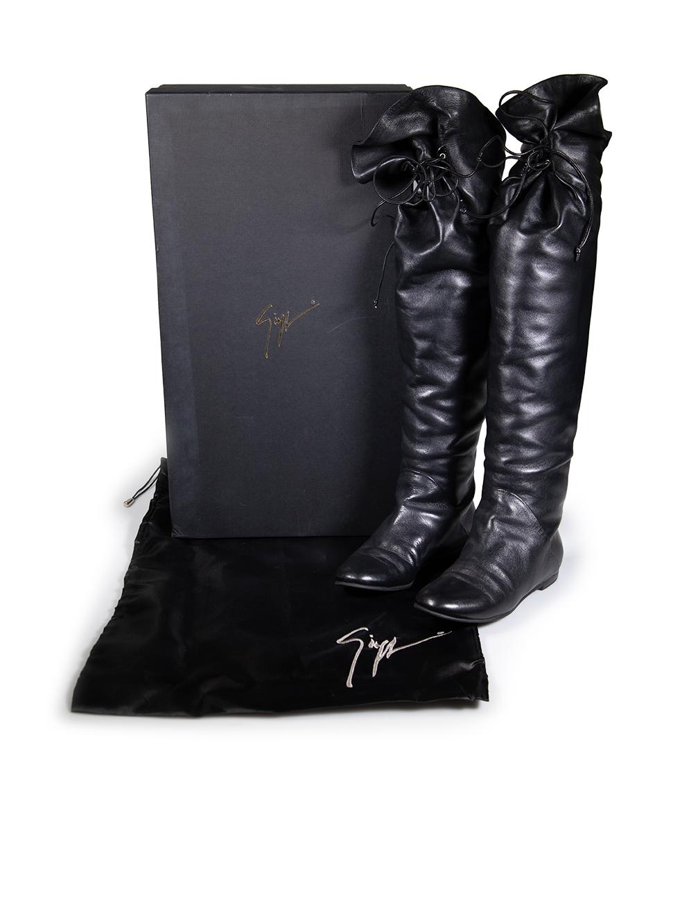 De las mujeres Giuseppe Zanotti Botas negras de piel con cordones Talla IT 36 en venta