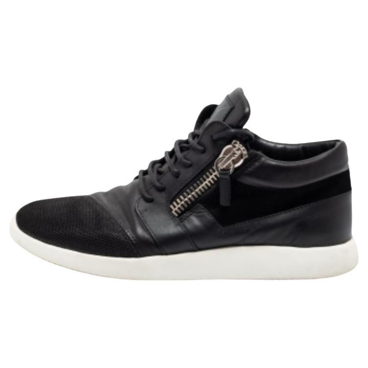 Giuseppe Zanotti Black Leather And  Mesh Side Zip Sneakers Size 42 For Sale