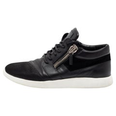 Giuseppe Zanotti Black Leather And  Mesh Side Zip Sneakers Size 42