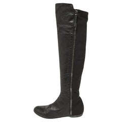 Giuseppe Zanotti Bottes à genoux en cuir et satin noir Taille 39