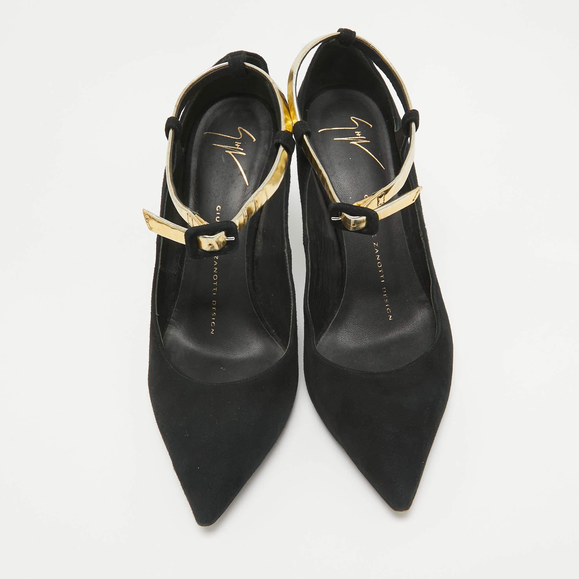 Giuseppe Zanotti Black Leather and Suede Ankle Strap Pumps Size 37 In Good Condition In Dubai, Al Qouz 2