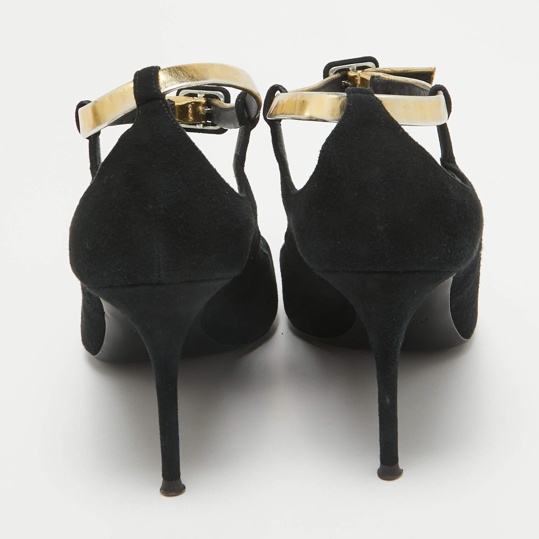 Giuseppe Zanotti Black Leather and Suede Ankle Strap Pumps Size 37 1