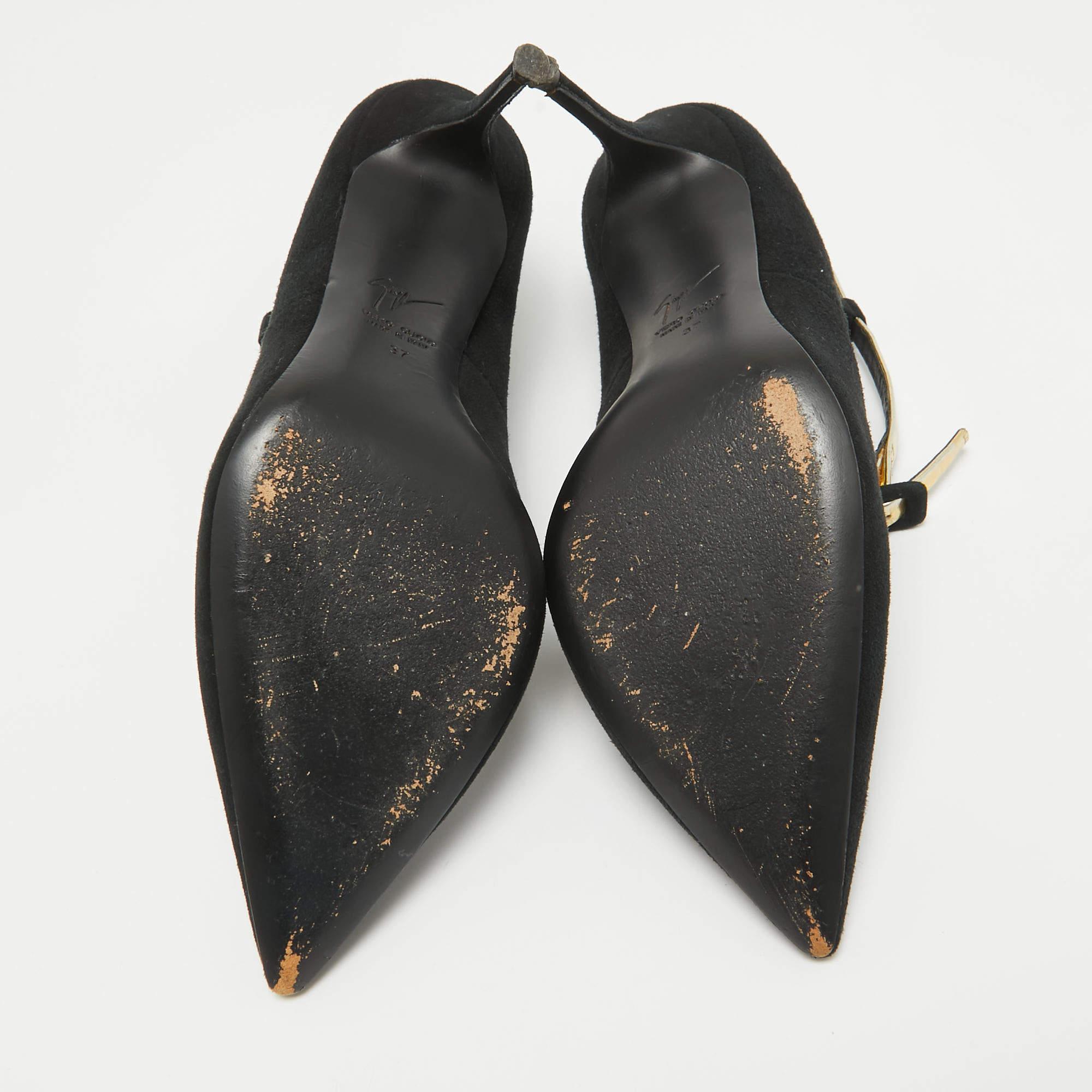 Giuseppe Zanotti Black Leather and Suede Ankle Strap Pumps Size 37 2