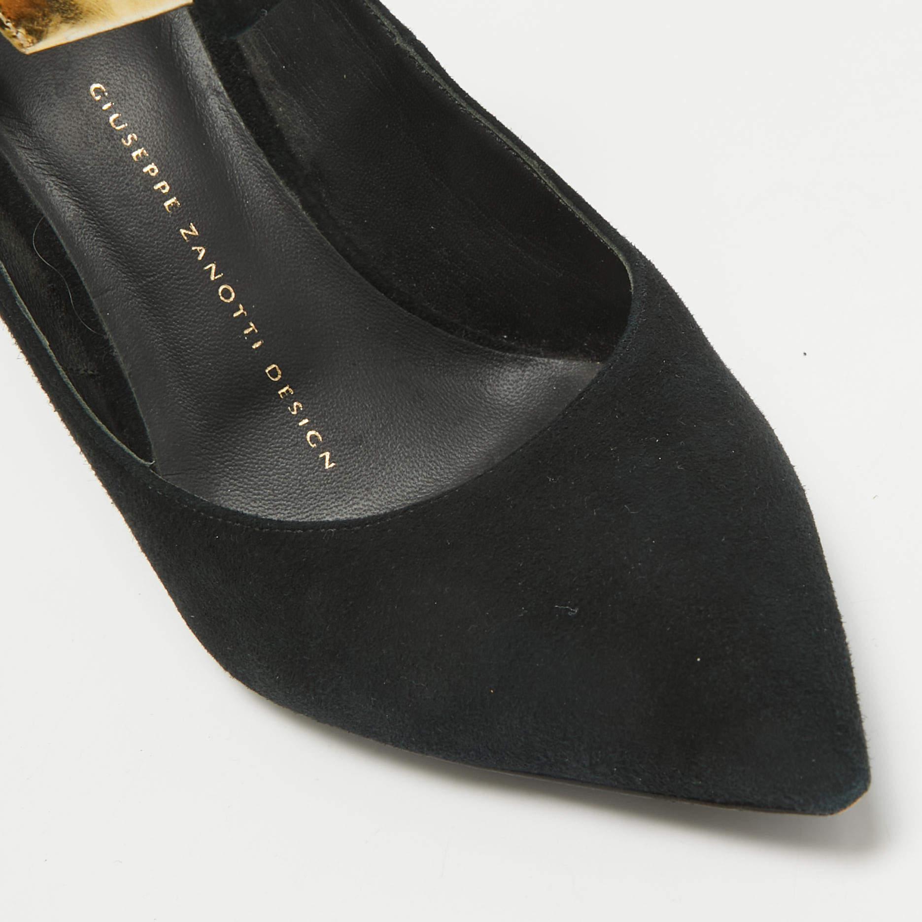 Giuseppe Zanotti Black Leather and Suede Ankle Strap Pumps Size 37 3