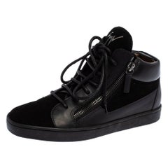 Used Giuseppe Zanotti Black Leather And Suede Nero Breck High Top Sneakers Size 37