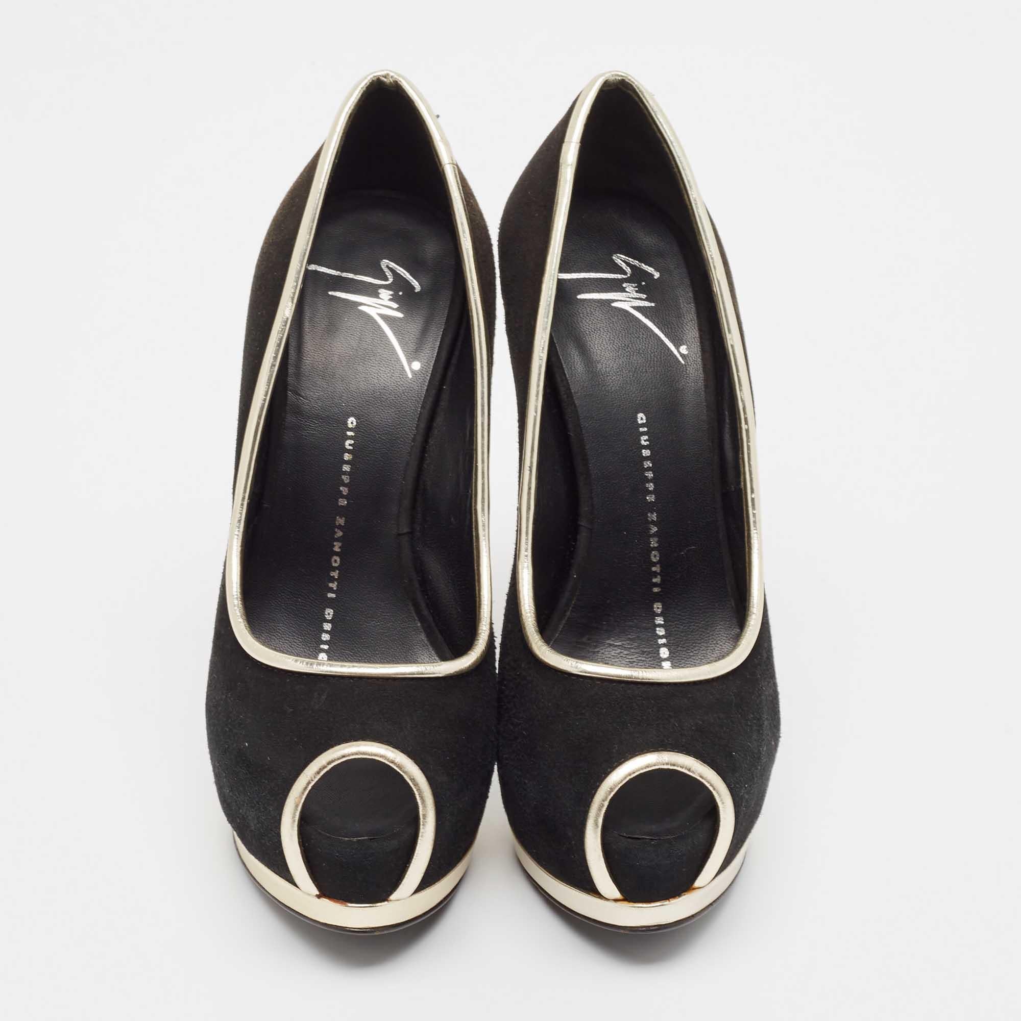Noir Giuseppe Zanotti Escarpins Peep Toe en cuir et daim noir Taille 35 en vente