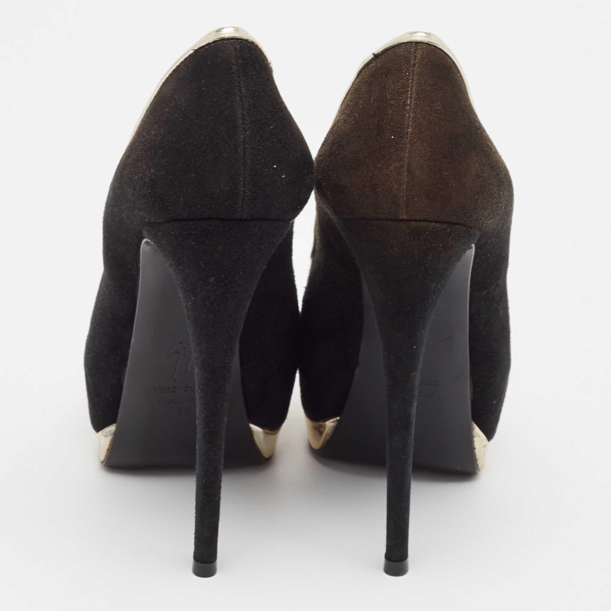 Giuseppe Zanotti Escarpins Peep Toe en cuir et daim noir Taille 35 Pour femmes en vente