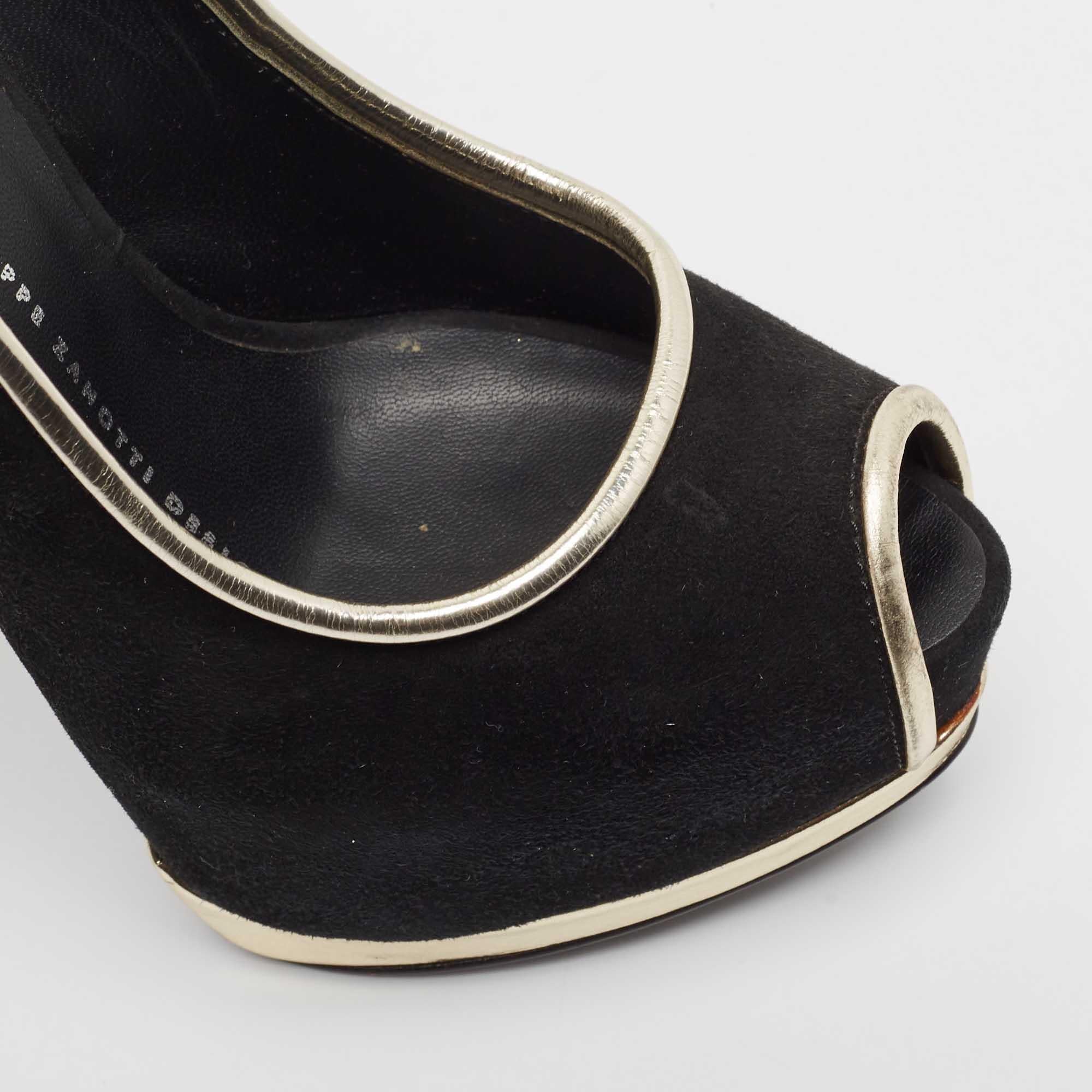 Giuseppe Zanotti Escarpins Peep Toe en cuir et daim noir Taille 35 en vente 2