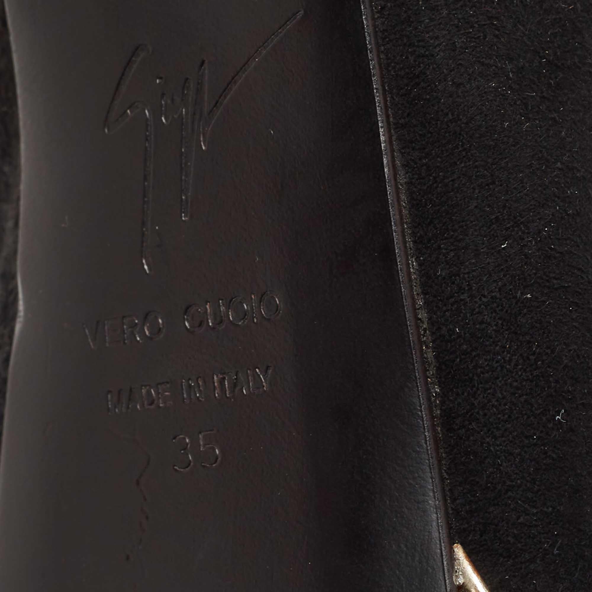 Giuseppe Zanotti Escarpins Peep Toe en cuir et daim noir Taille 35 en vente 3