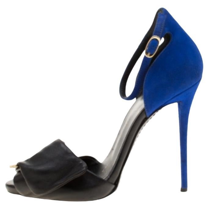 Giuseppe Zanotti Schwarz Leder Blau Wildleder Sicherheitsnadel Riemchensandalen Größe 37