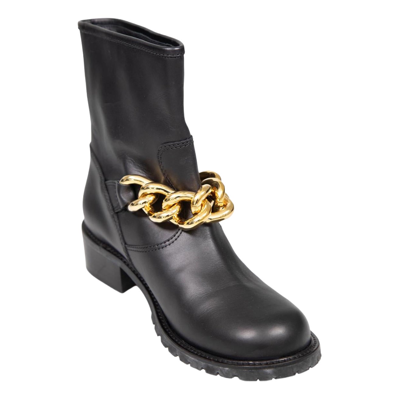 Giuseppe Zanotti Black Leather Chain Boots Size IT 40.5 For Sale