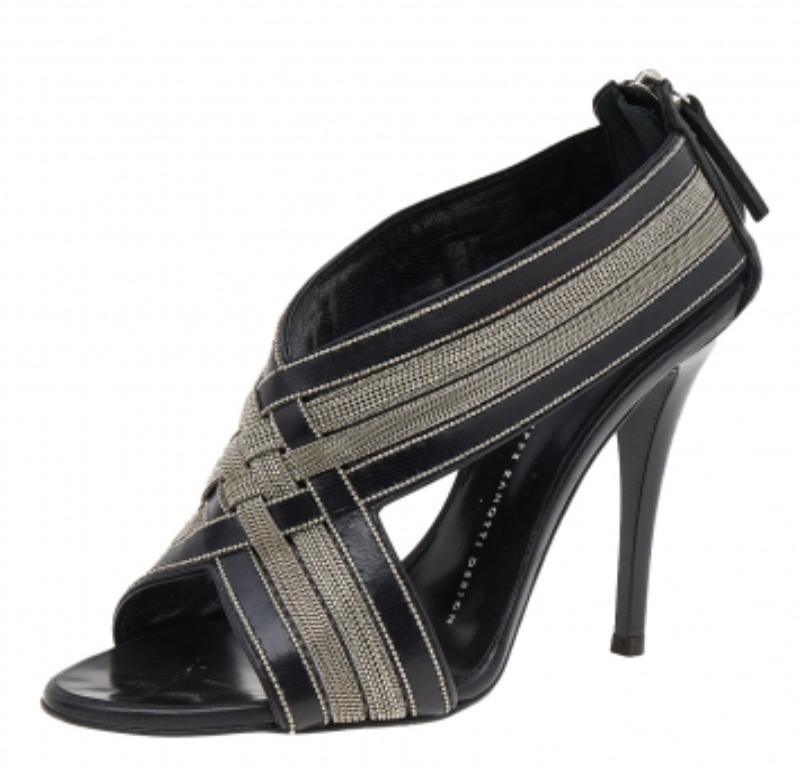 Giuseppe Zanotti Sandales en cuir noir avec chaînes croisées Taille 36 2