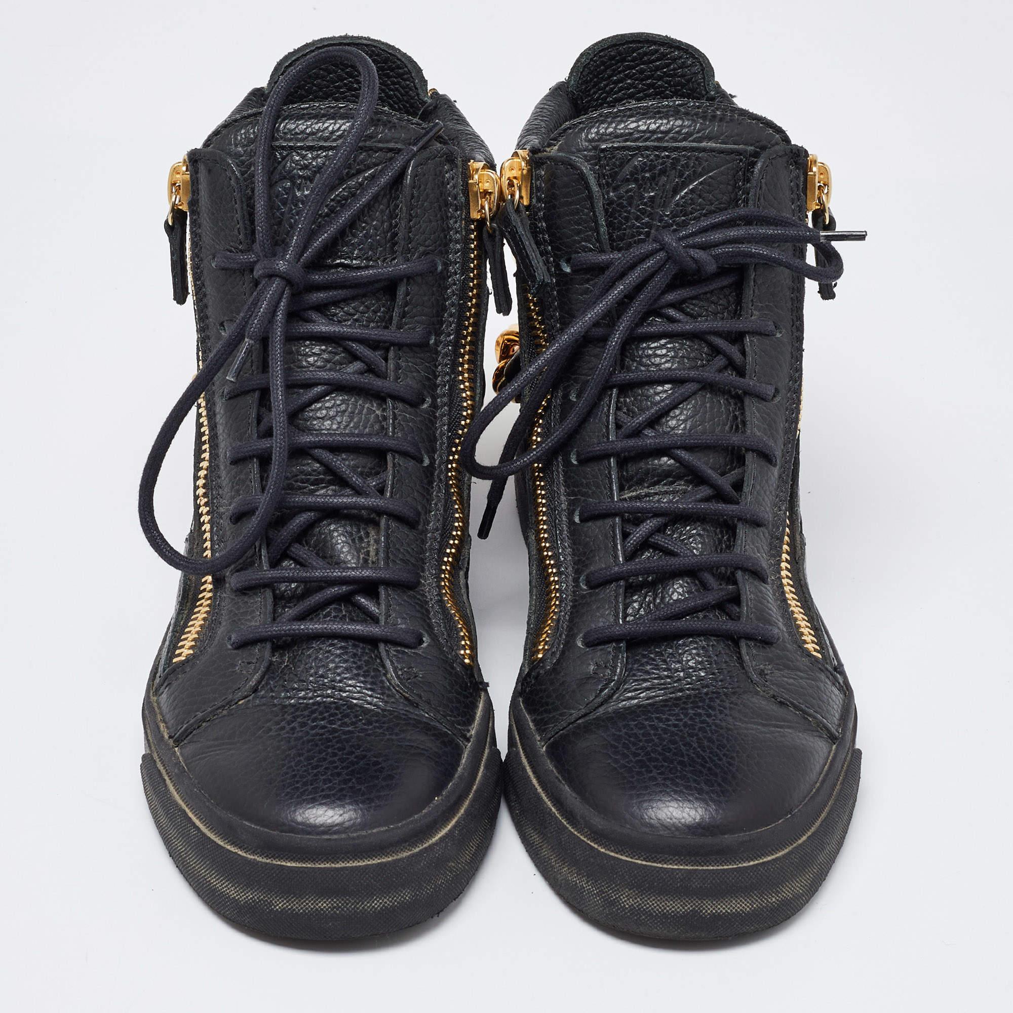 Nero Giuseppe Zanotti - Sneakers alte in pelle nera impreziosite da catene - taglia 38