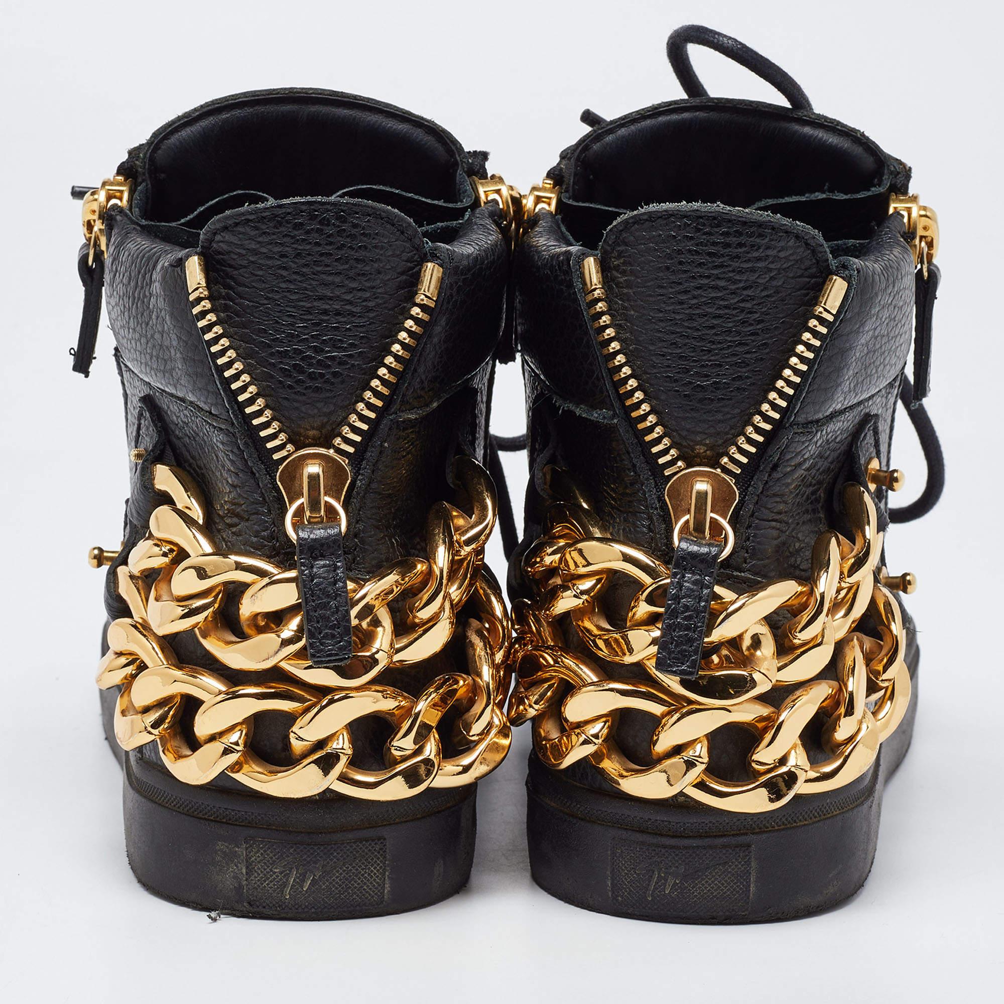 Donna Giuseppe Zanotti - Sneakers alte in pelle nera impreziosite da catene - taglia 38