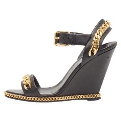 Giuseppe Zanotti Black Leather Chain Link Detail Ankle Strap Sandals Size 38