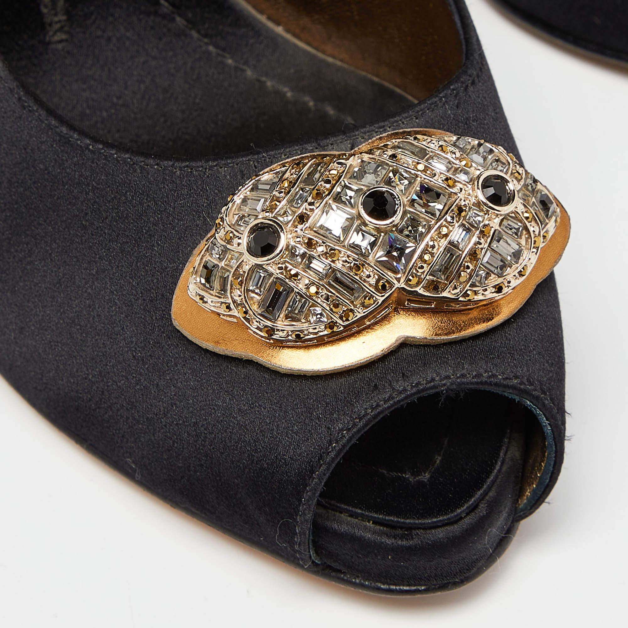 Giuseppe Zanotti Schwarze Leder-Pumps mit Kristallverzierung und Peep Toe Größe 37 im Angebot 4