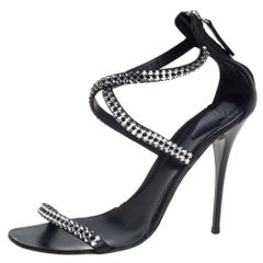 Giuseppe Zanotti Black Leather Crystal Embellished Sandals Size 37