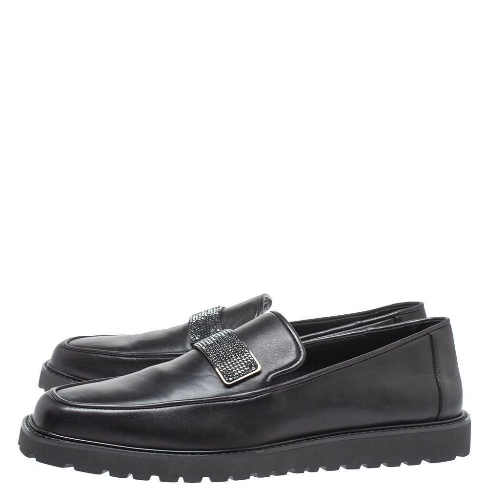 Men's Giuseppe Zanotti Black Leather Crystal Embellished Slip On Loafers Size 42