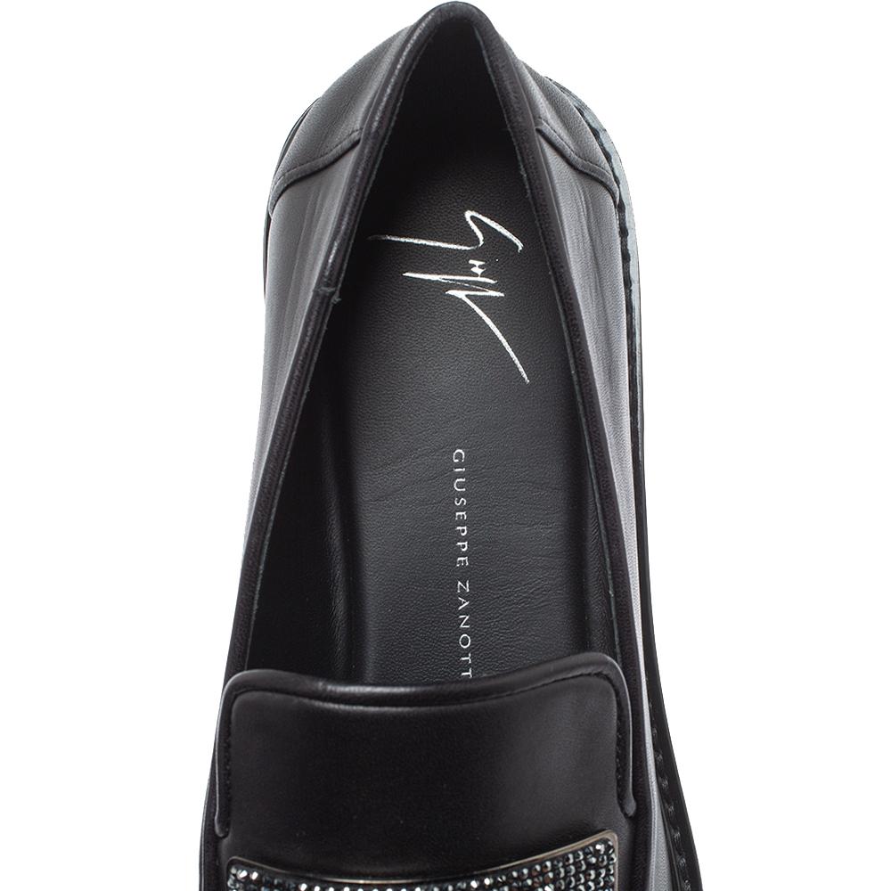 Giuseppe Zanotti Black Leather Crystal Embellished Slip On Loafers Size 42 1