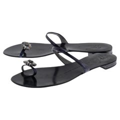 Giuseppe Zanotti Black Leather Crystal Embellished Toe Ring Flats Size 38