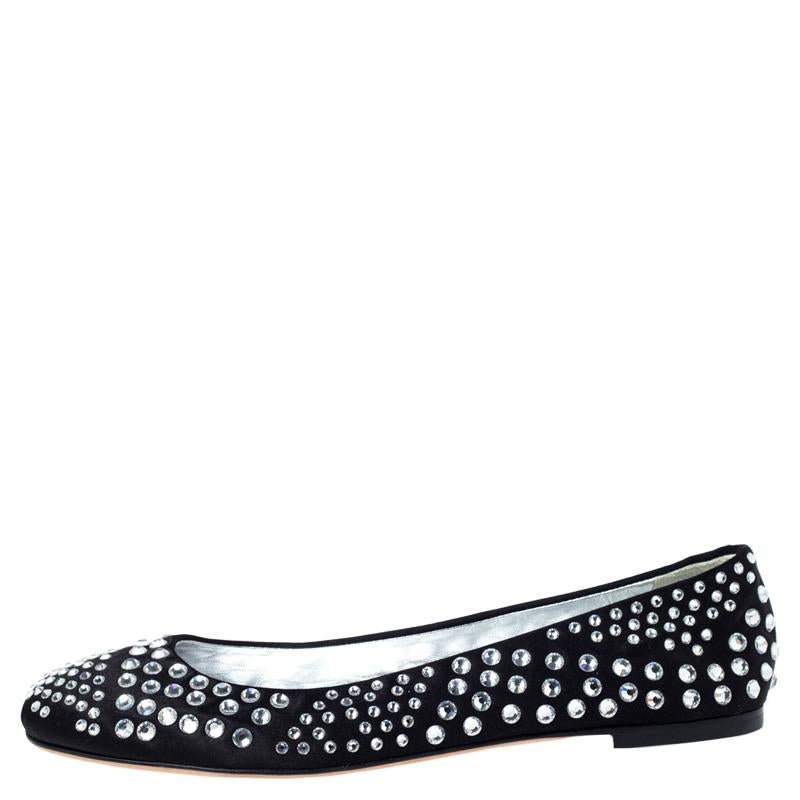 Giuseppe Zanotti Black Leather Crystal Studded Ballet Flats Size 38.5 1