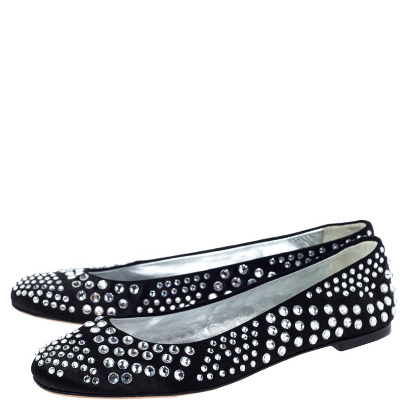 Giuseppe Zanotti Black Leather Crystal Studded Ballet Flats Size 38.5 3