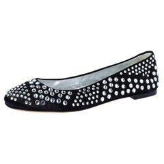 Giuseppe Zanotti Black Leather Crystal Studded Ballet Flats Size 38.5