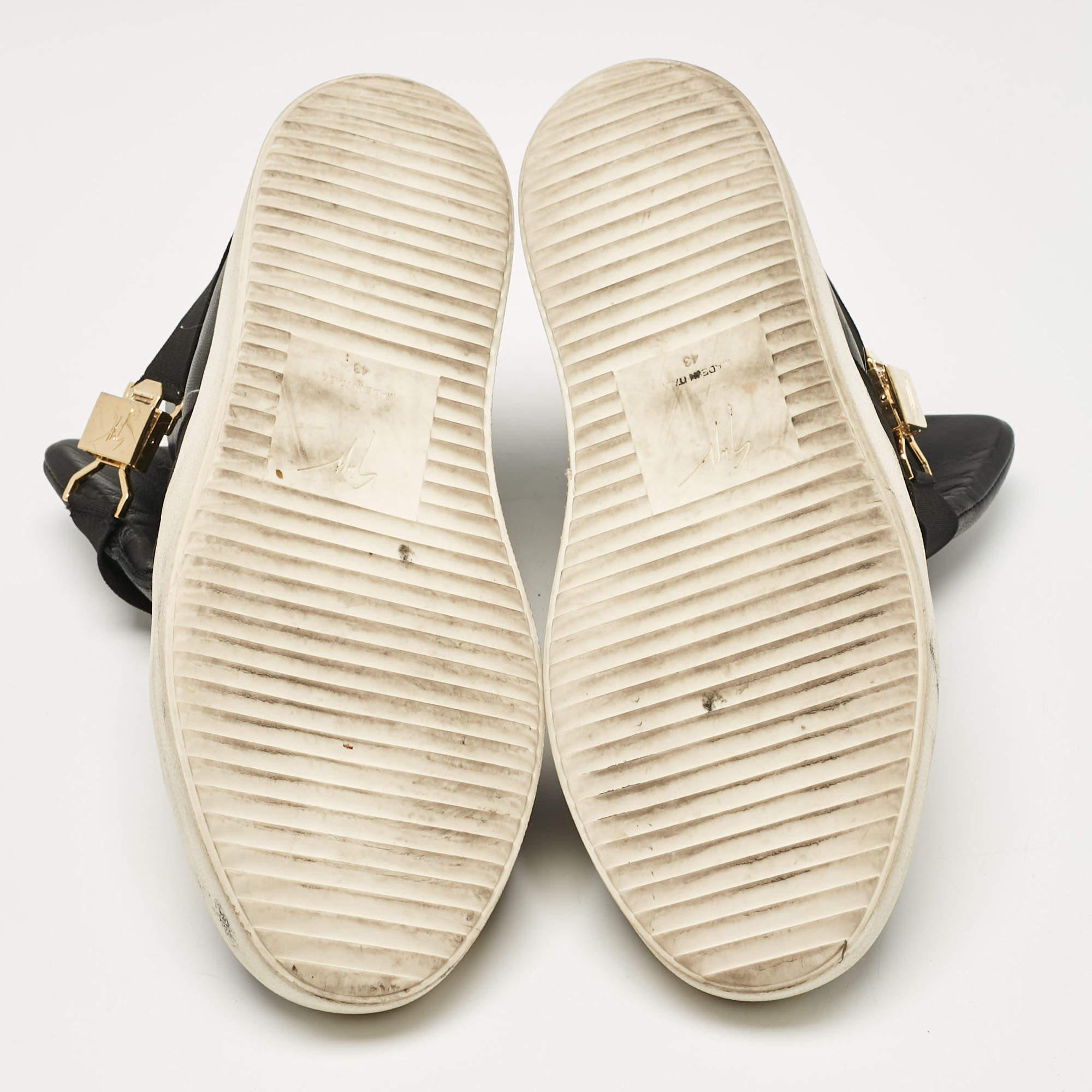 Giuseppe Zanotti Schwarz Leder Double Buckle High Top Turnschuhe mit doppelter Schnalle Größe 43 im Angebot 2