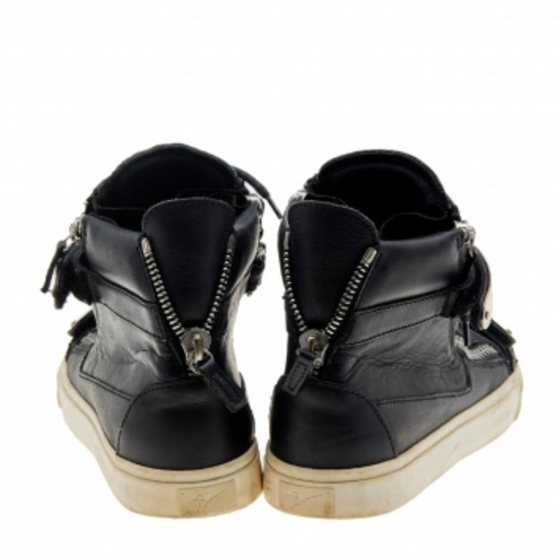 Giuseppe Zanotti Schwarz Leder Double Chain High Top Turnschuhe mit doppelter Kette Größe 38 Herren im Angebot