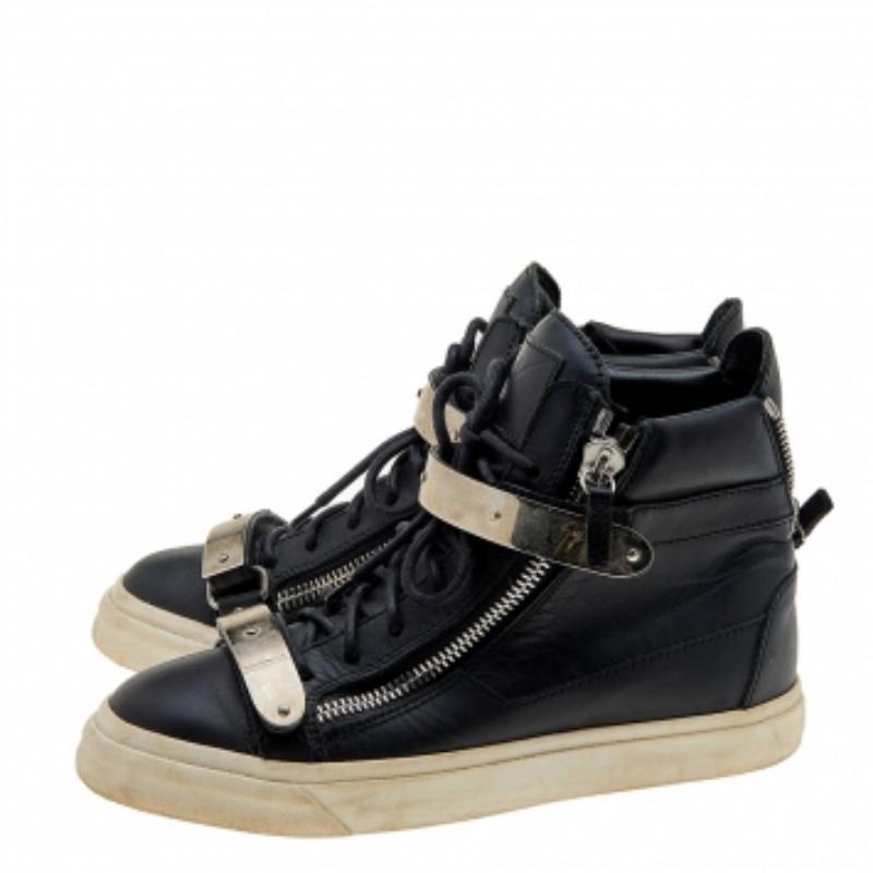 Giuseppe Zanotti Schwarz Leder Double Chain High Top Turnschuhe mit doppelter Kette Größe 38 im Angebot 1