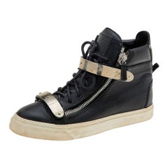 Giuseppe Zanotti Black Leather Double Chain High Top Sneakers Size 38