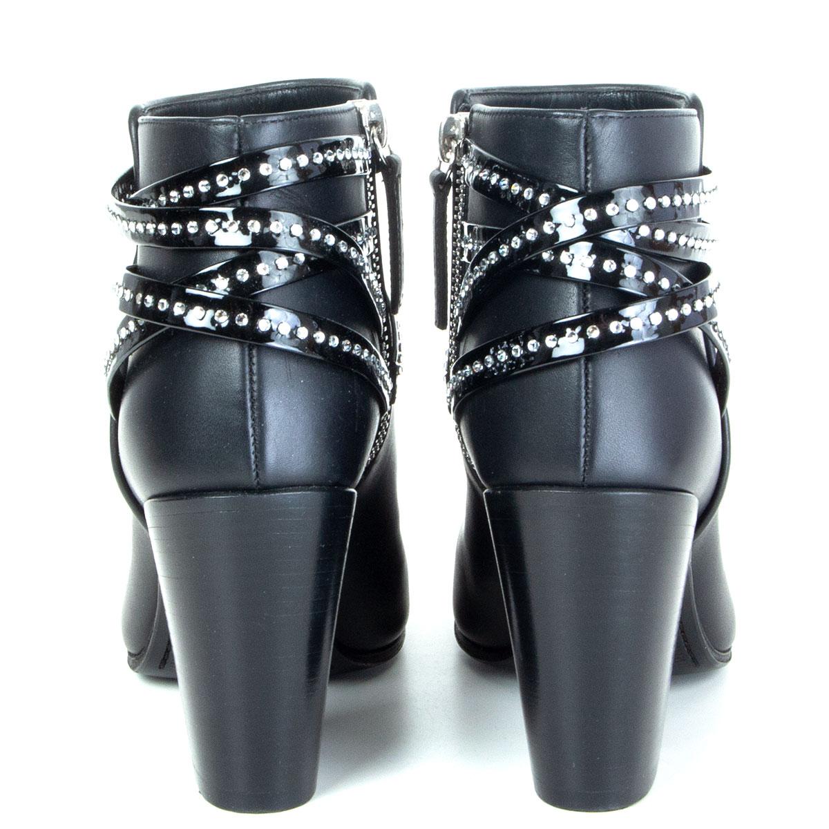 Black GIUSEPPE ZANOTTI black leather EMBELLISHED Ankle Boots Shoes 37