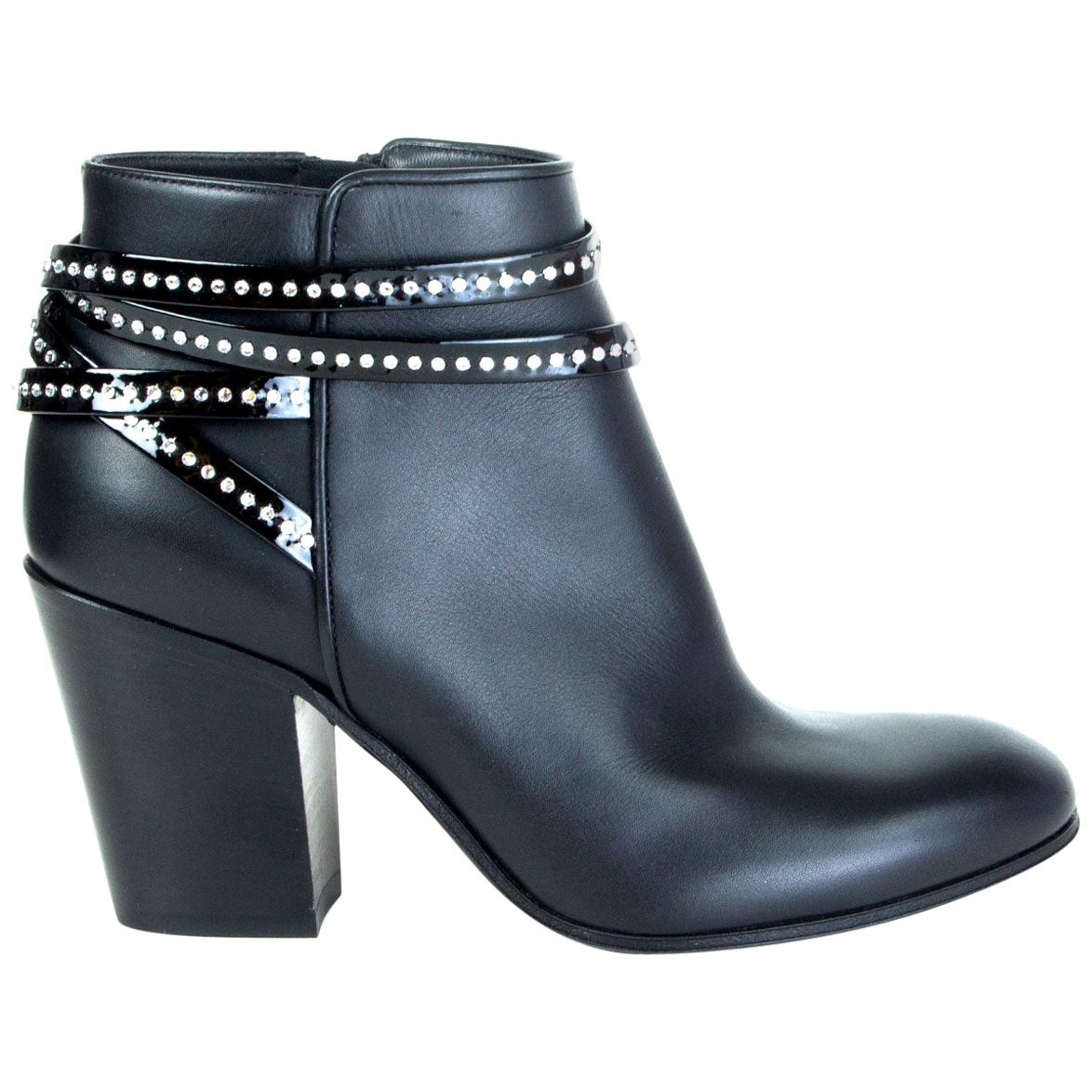 GIUSEPPE ZANOTTI black leather EMBELLISHED Ankle Boots Shoes 37