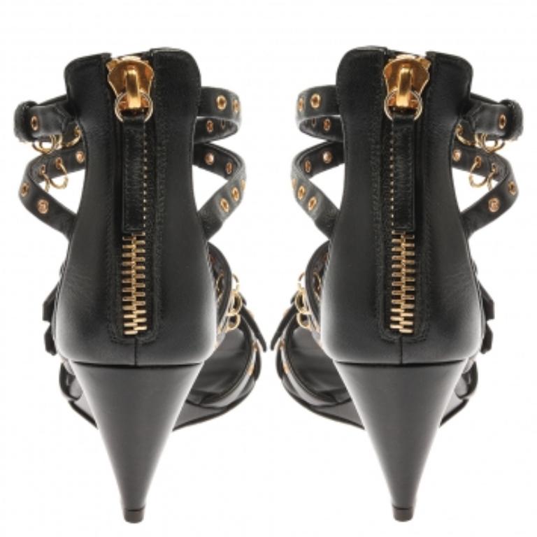 Giuseppe Zanotti Black Leather Eyelet Ankle Strap Wedge Sandals Size 36 For Sale 1
