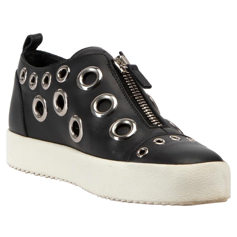 Giuseppe Zanotti Black Leather Eyelets Flatform Trainers Size IT 38