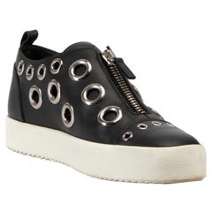Giuseppe Zanotti Black Leather Eyelets Flatform Trainers Size IT 38