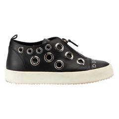 Giuseppe Zanotti Black Leather Eyelets Flatform Trainers Size IT 38