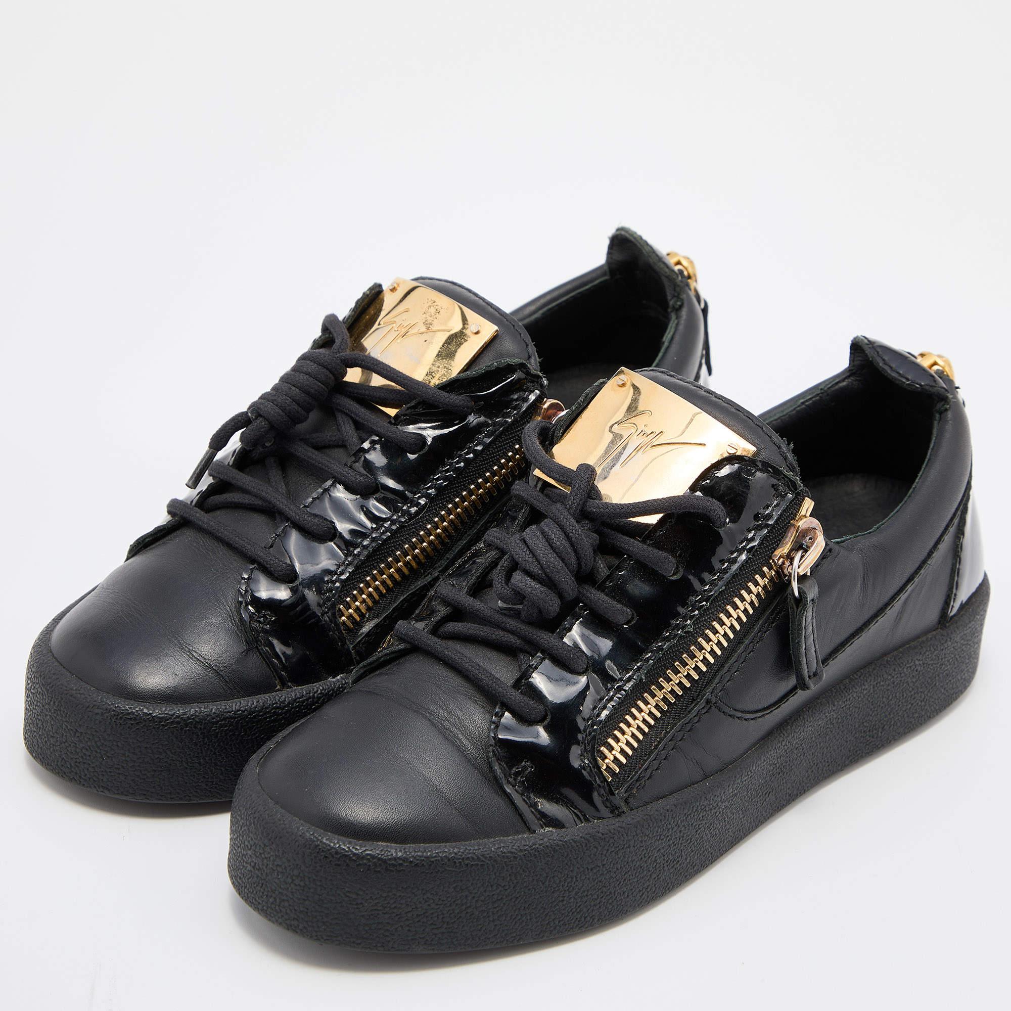 Women's or Men's Giuseppe Zanotti Black Leather Gail Low Top Sneakers Size 36