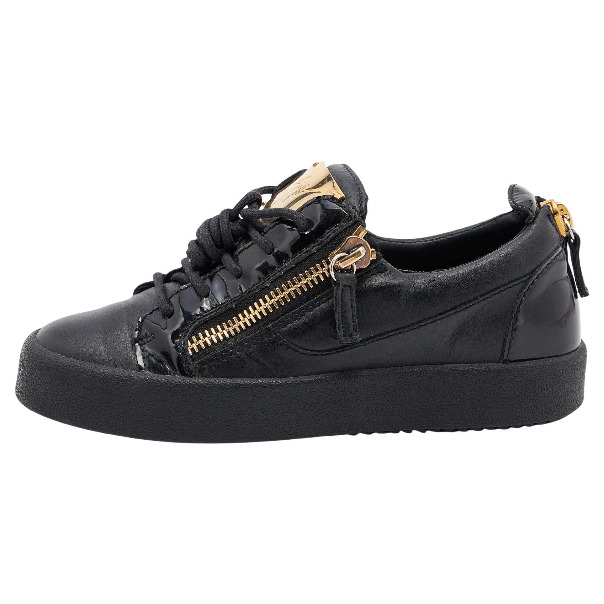 Giuseppe Zanotti Black Leather Gail Low Top Sneakers Size 36