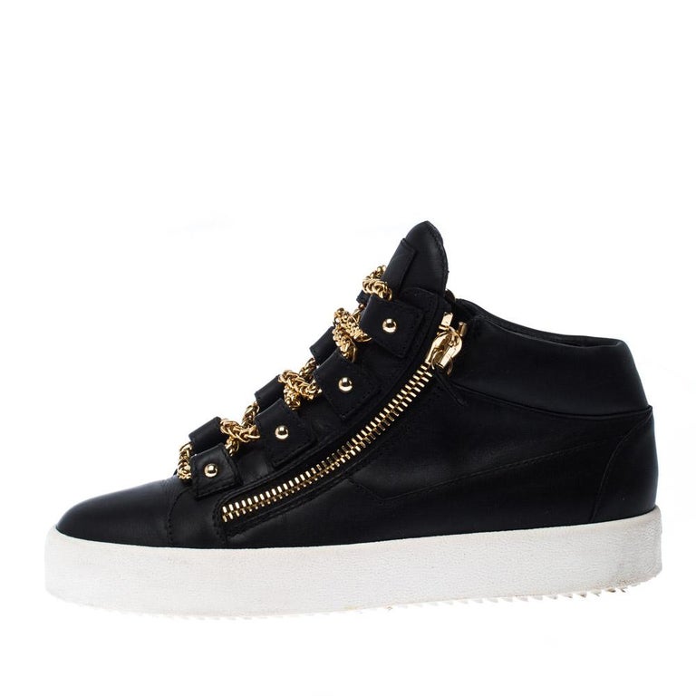 Giuseppe Zanotti Black Leather Chain Laces Dual Zip Size 42 For Sale at 1stDibs